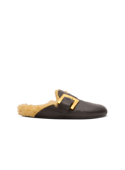 Faux fur-lined mules