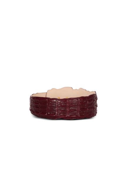 Wide crocodile-print leather belt