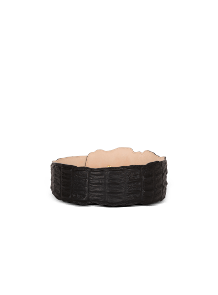 Wide crocodile-print leather belt