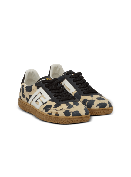 Balmain Swan leopard print suede leather trainers
