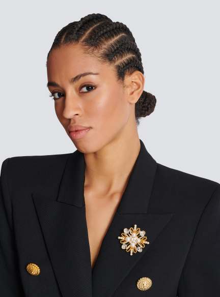Brandebourg bead and crystal brooch