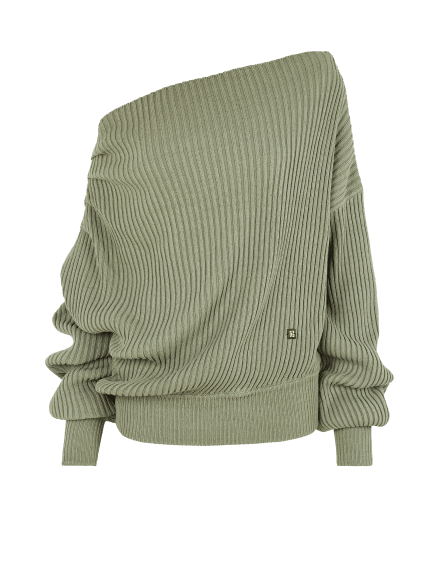 Pull drap&eacute; asym&eacute;trique en maille de soie c&ocirc;tel&eacute;e