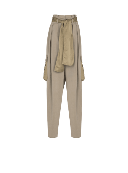 Cotton twill high-waisted trousers