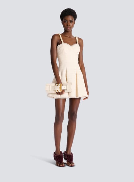white christmas dresses Balmain Embellished Denim Mini Dress – Runway Catalog