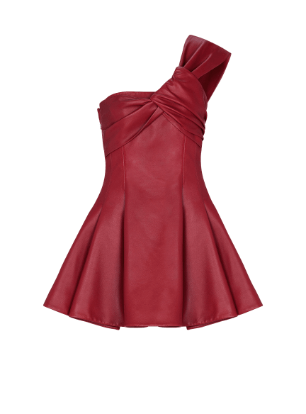 Smooth leather one-shoulder dress