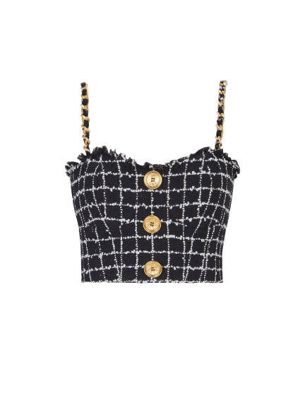 Tweed top with chain straps and buttons