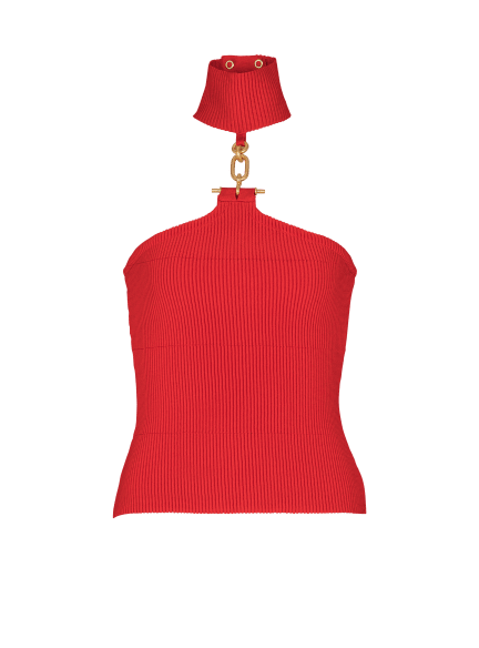 Sleeveless knit top with embellished detail