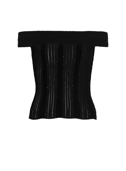 Off-the-shoulder glitter knit top