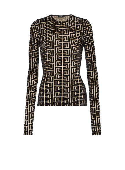 Monogrammed velvet top