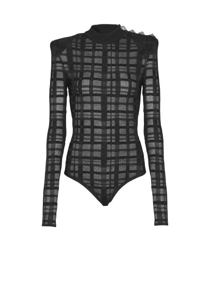 3-button bodysuit in plaid knit