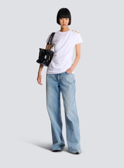 Draped T-shirt with buttons