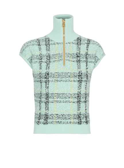 Sleeveless plaid tweed top