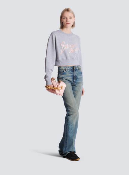 Cropped printed cotton sweatshirt