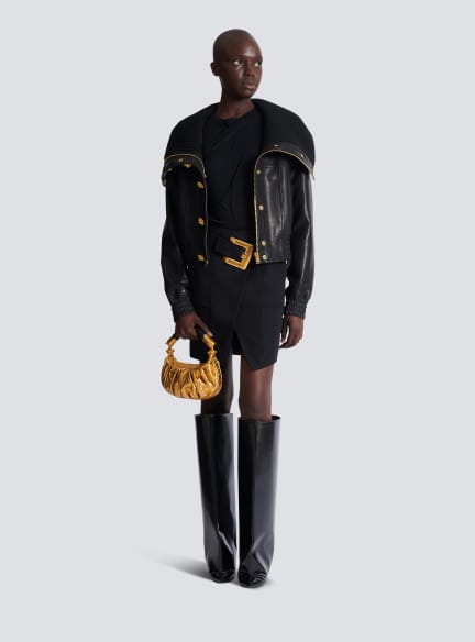 Short grain de poudre skirt with belt