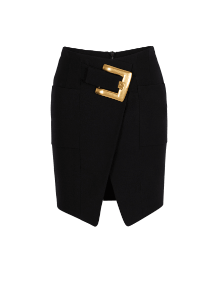 Short grain de poudre skirt with belt