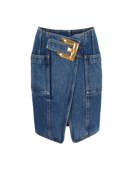 Short denim skirt with belt