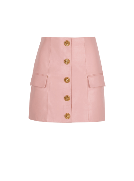 Short lambskin skirt with buttons