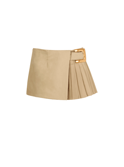 Short gabardine skirt with belt detail