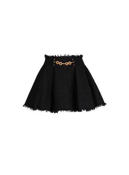 Pleated flared tweed skirt