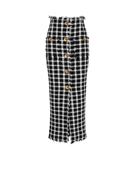 Long gingham tweed skirt