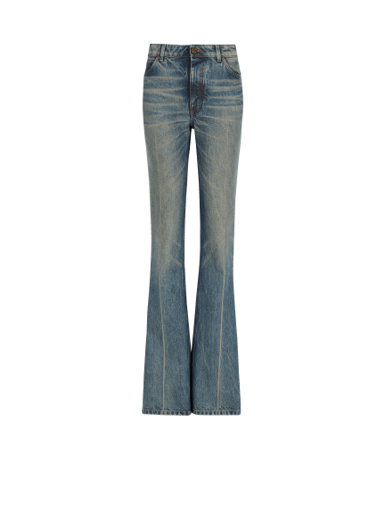 Straight-leg faded denim jeans
