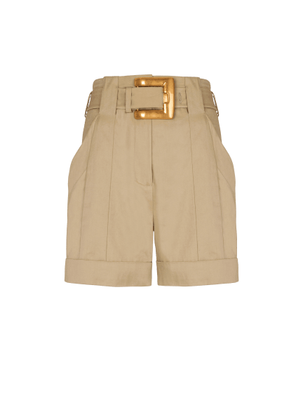 Cotton gabardine shorts with belt