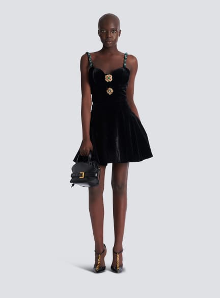 Embellished strappy velvet dress