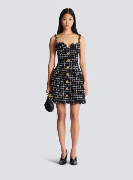 Tweed dress with chain straps