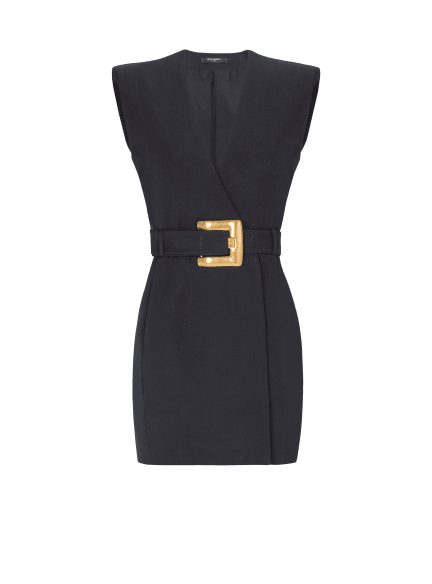 Short belted grain de poudre dress