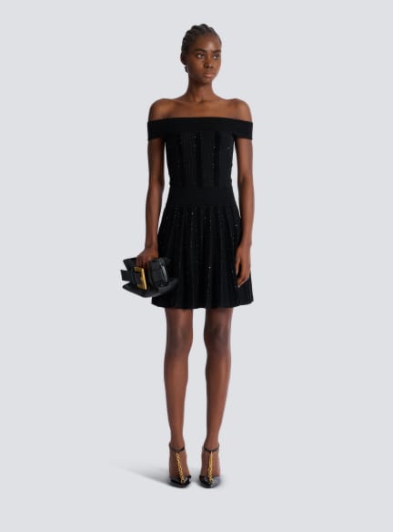 Off-the-shoulder glitter knit dress