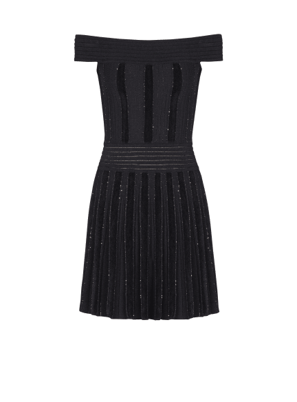 Off-the-shoulder glitter knit dress
