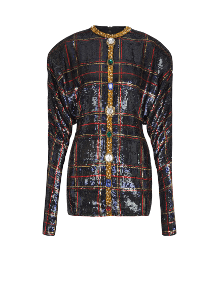 Short embroidered plaid dress