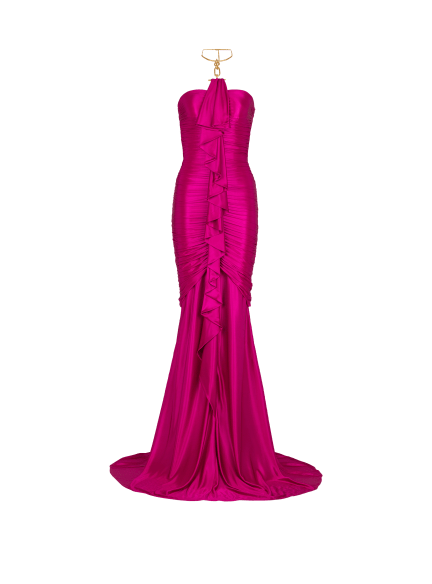 Long draped bustier dress with embellished detail