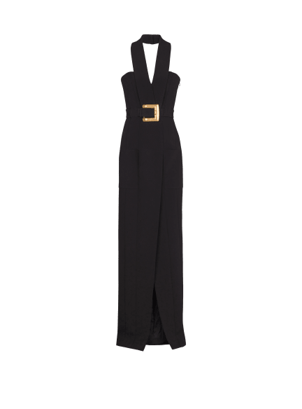 Long crepe dress with belt