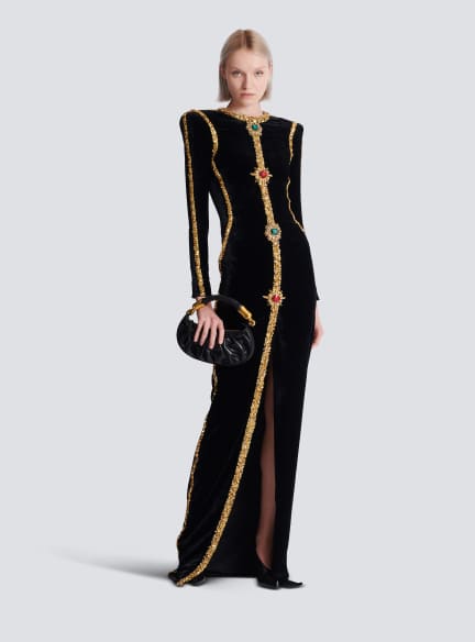 Long embellished velvet dress