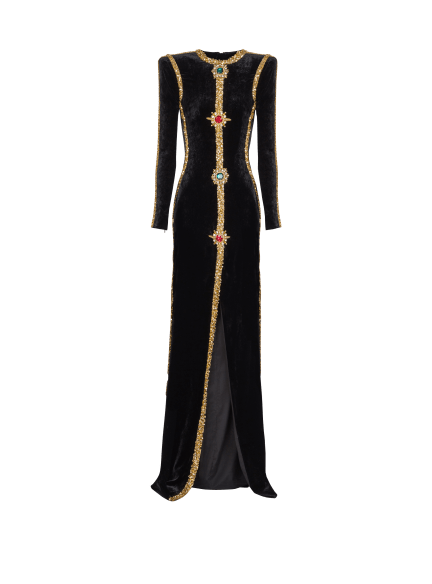 Long embellished velvet dress