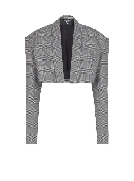 Cropped jacket in Prince of Wales jacquard