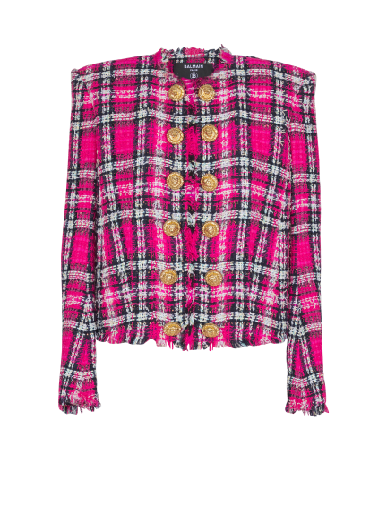 Cropped jacket in glitter plaid tweed