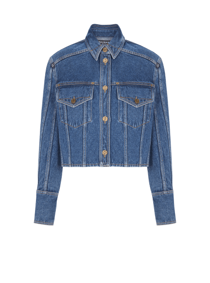 Cropped faded denim jacket