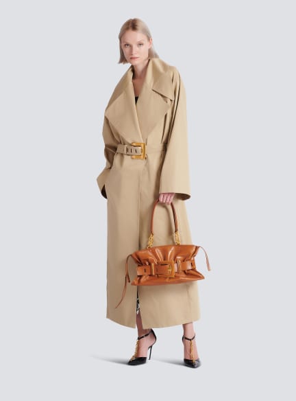 Long cotton gabardine trench coat