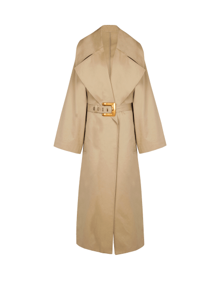 Long cotton gabardine trench coat