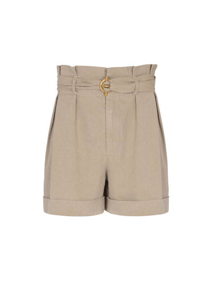 Cotton and linen Bermuda shorts with T-Bar belt
