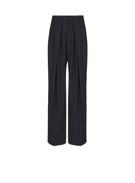Wool twill trousers with wide knife pleats