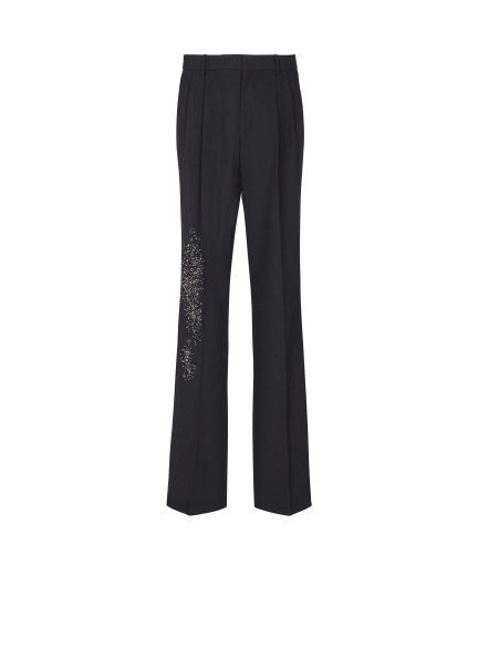 Pleated wool trousers with Sand Effect embroidery