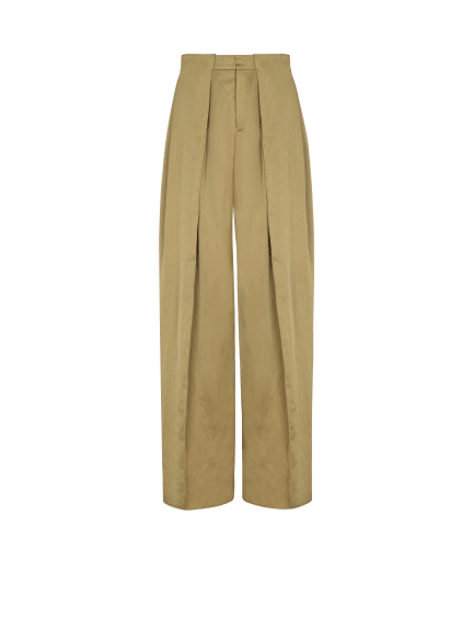 Satin-finish trousers with wide knife pleats