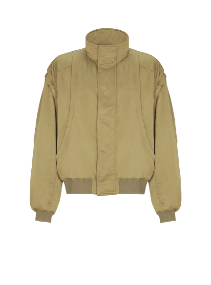 Satin-finish bomber jacket with detachable sleeves