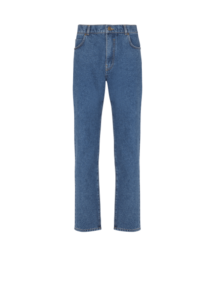 Blue denim straight-cut jeans