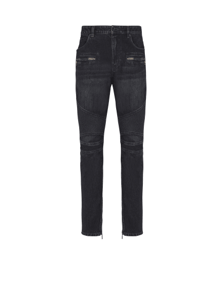 Biker jeans in black vintage denim