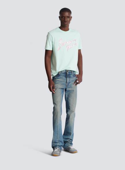 Slim straight-leg jeans in vintage denim