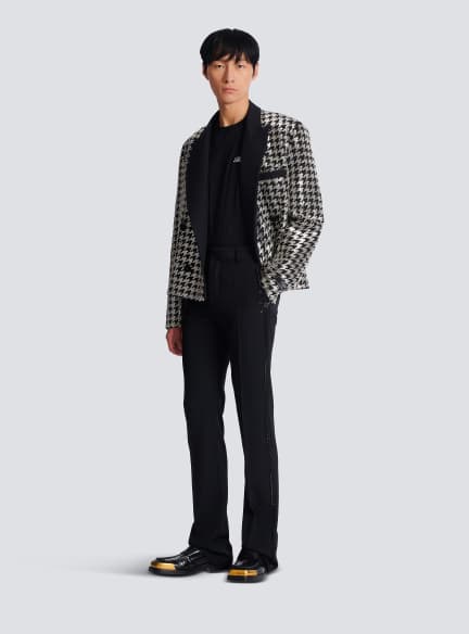 Straight-leg wool trousers with crystal embroidery